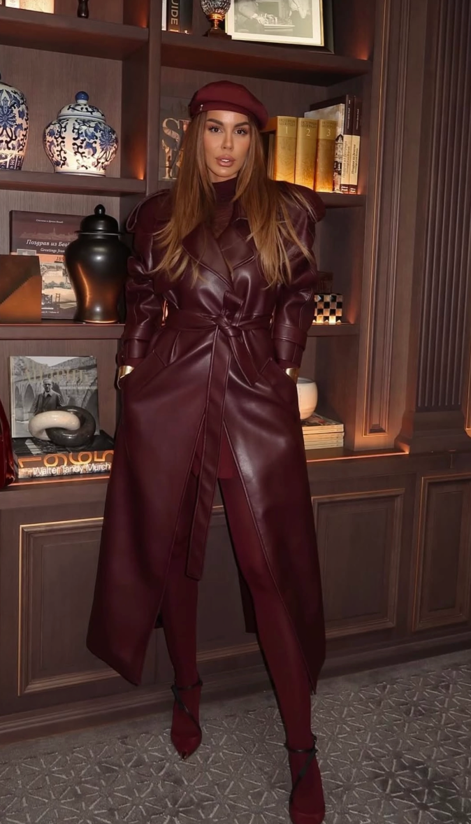 Premium Genuine leather Long coat - Bordo - BY ORDER