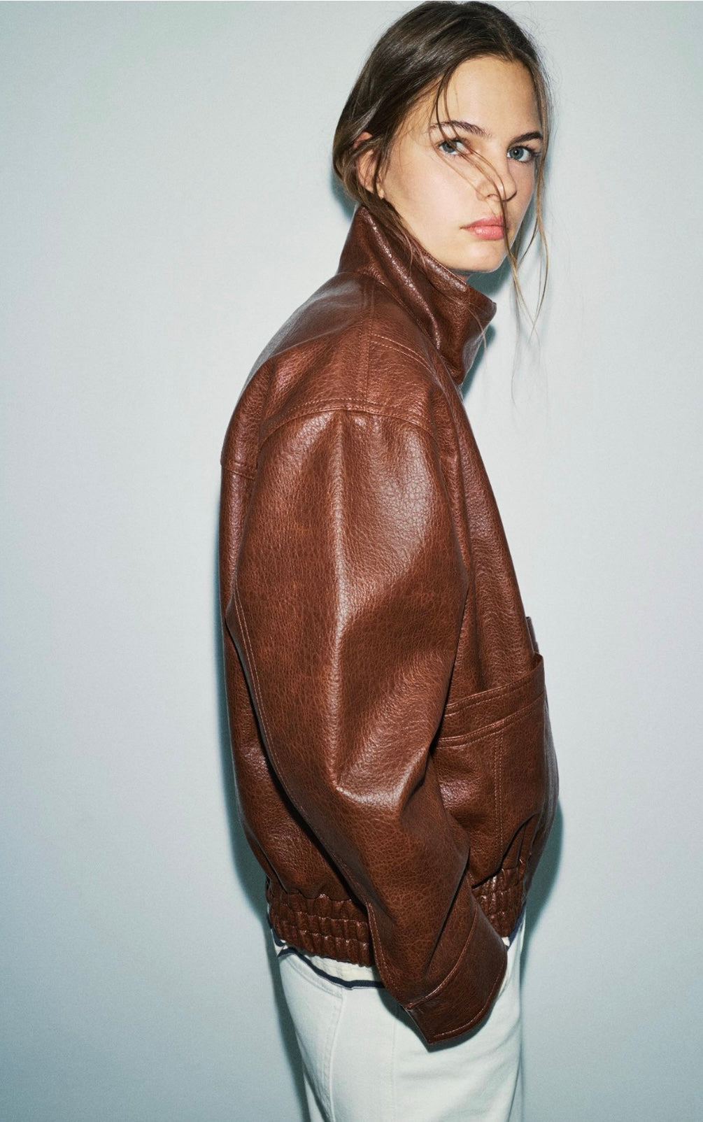 Leather effect high neck jacket