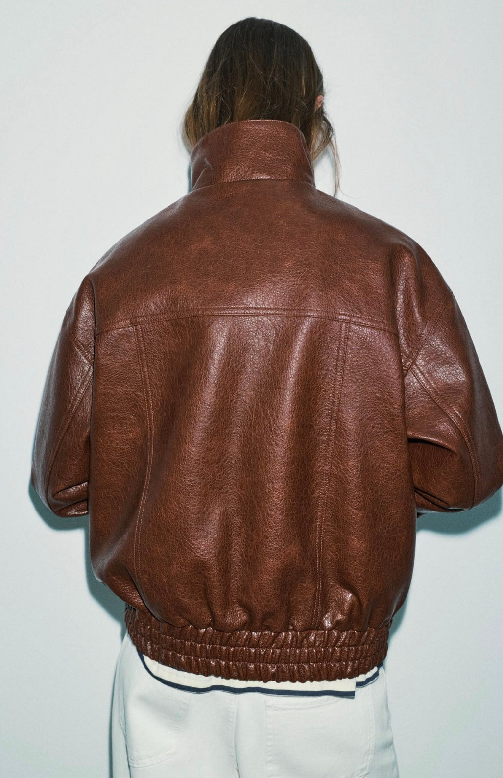 Leather effect high neck jacket