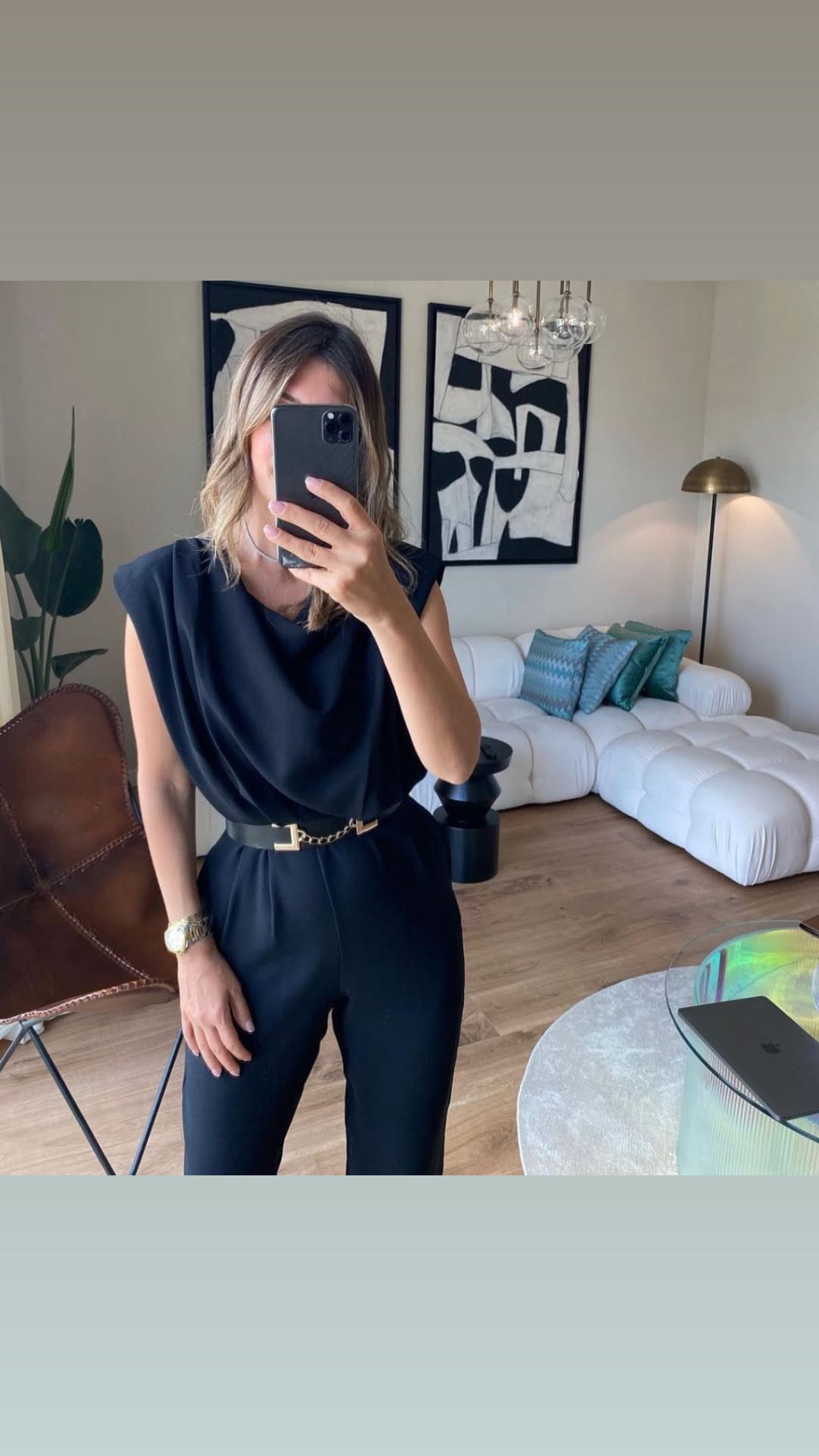 black- belted jumpsuit