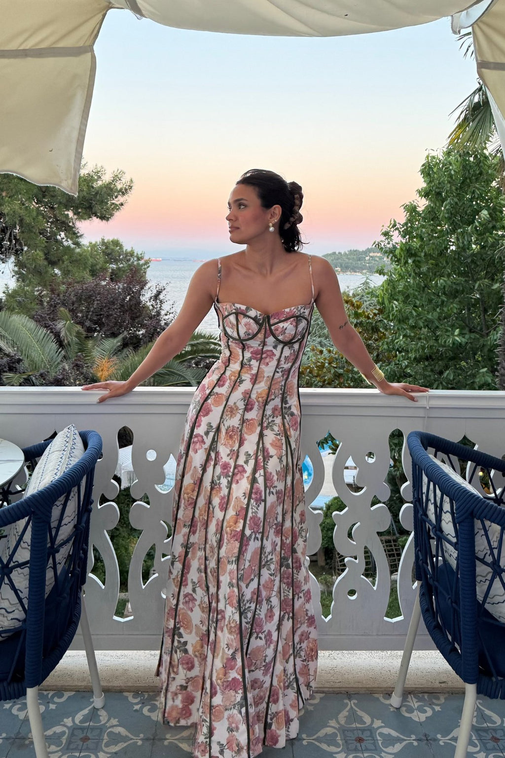 Falling in Love with You-  Floral Pattern Corset Maxi Dress