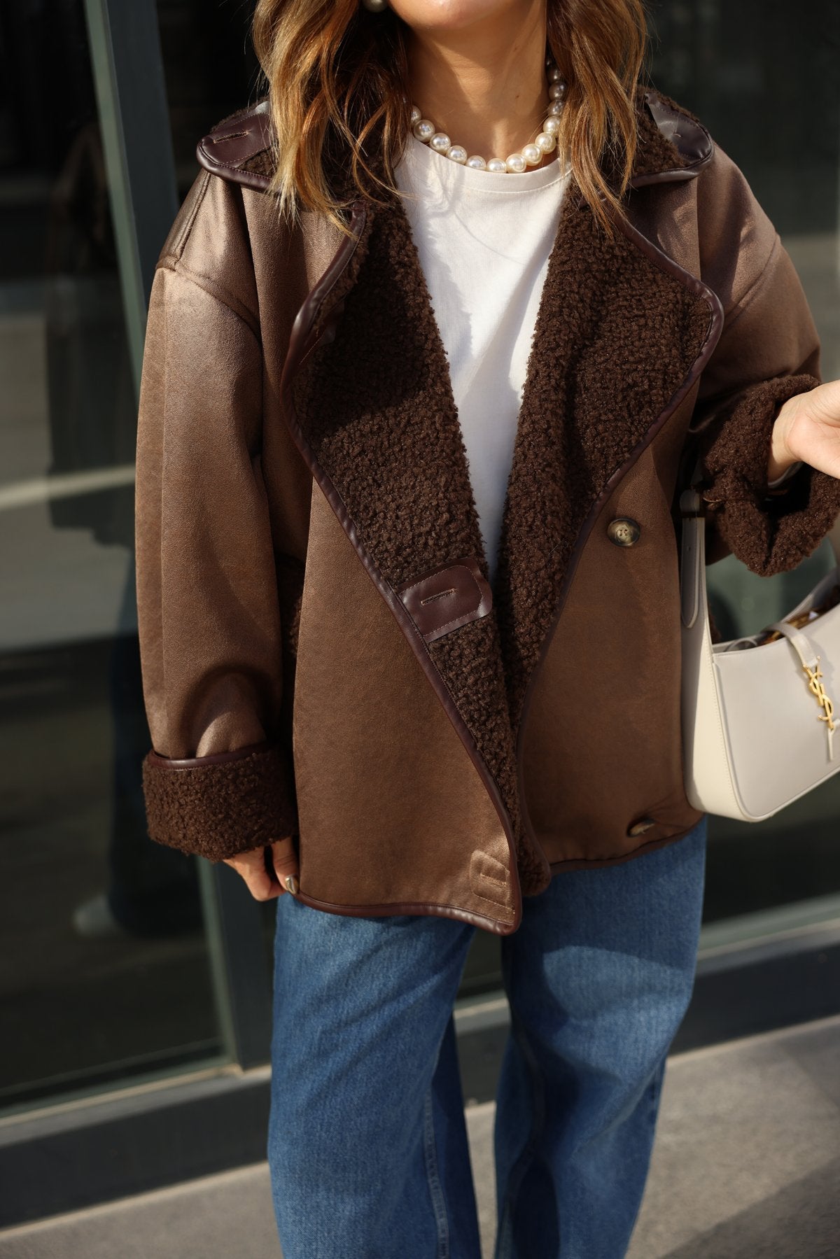 Oversized Jacket with Fur Lining – light Brown