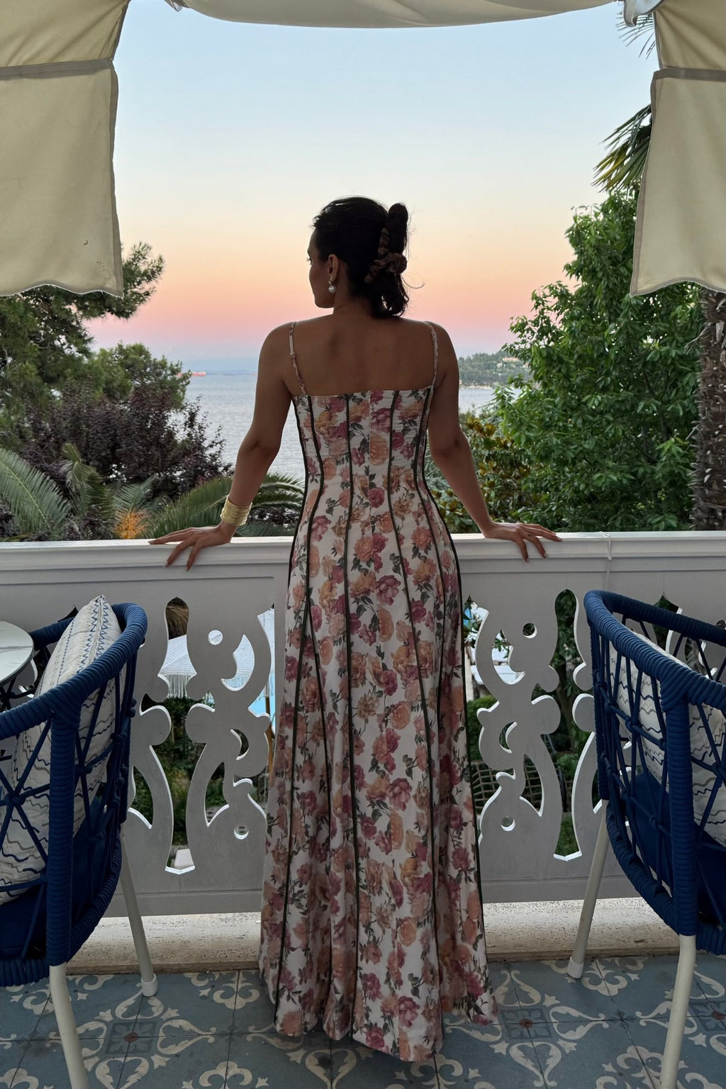Falling in Love with You-  Floral Pattern Corset Maxi Dress