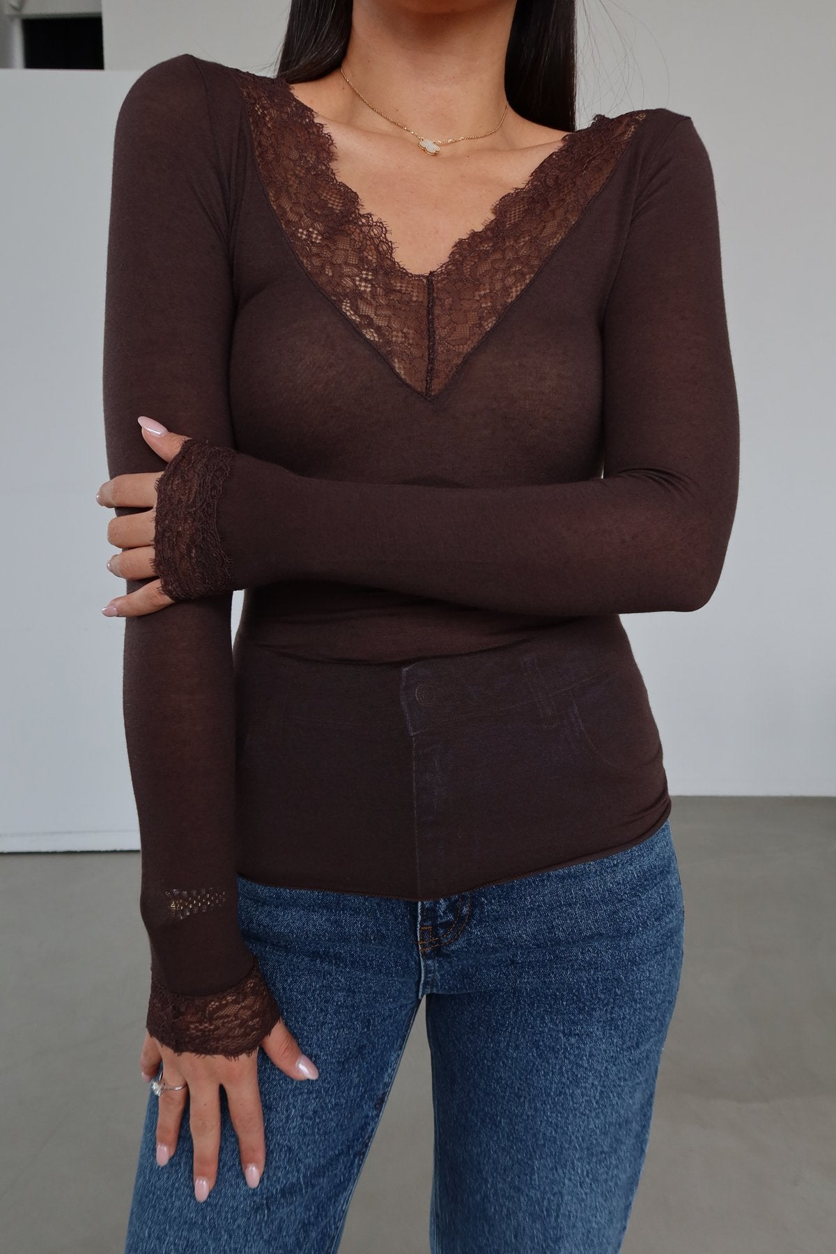 V-Neck Lace Cashmere Blouse