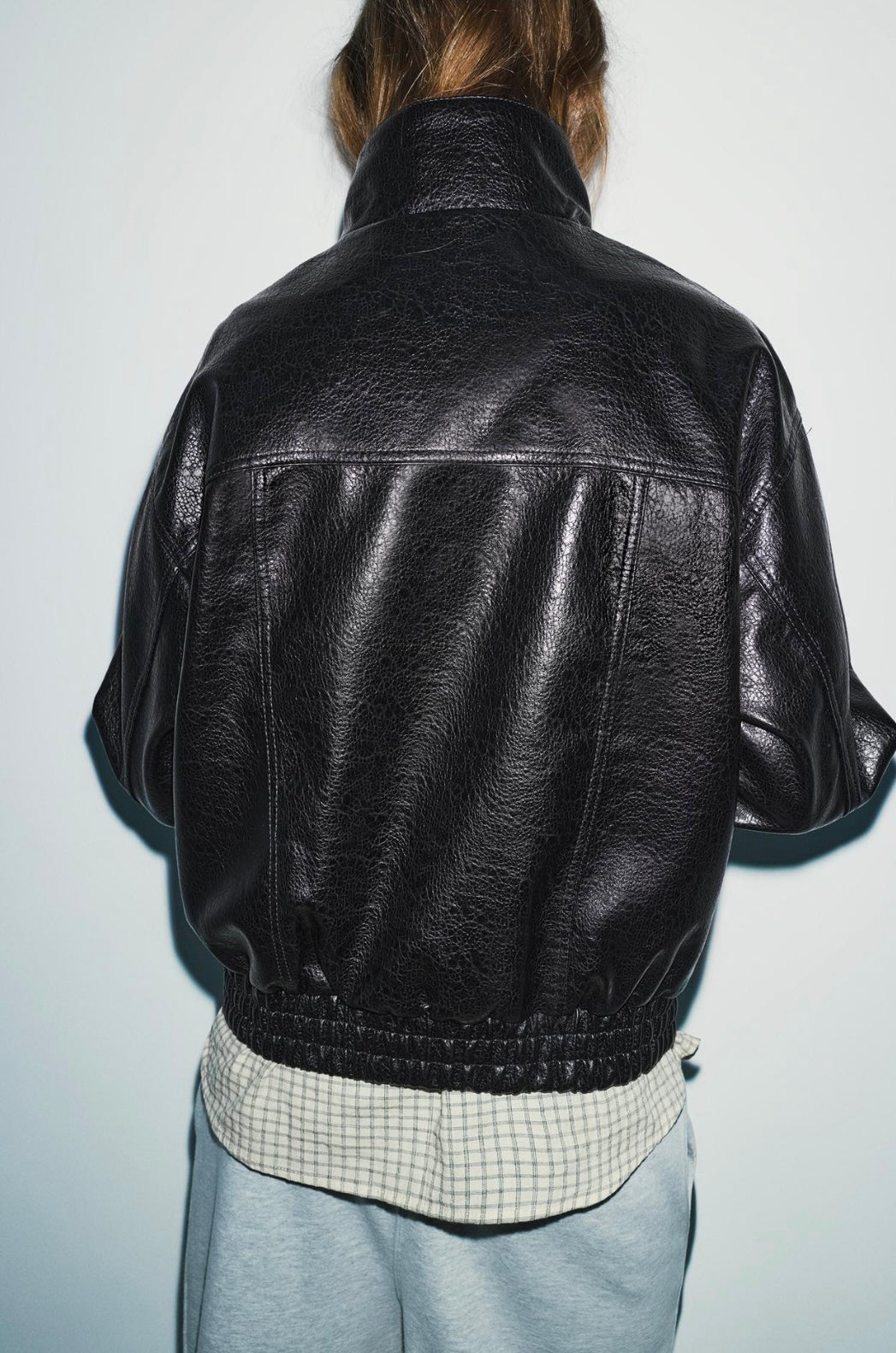 Leather effect high neck jacket