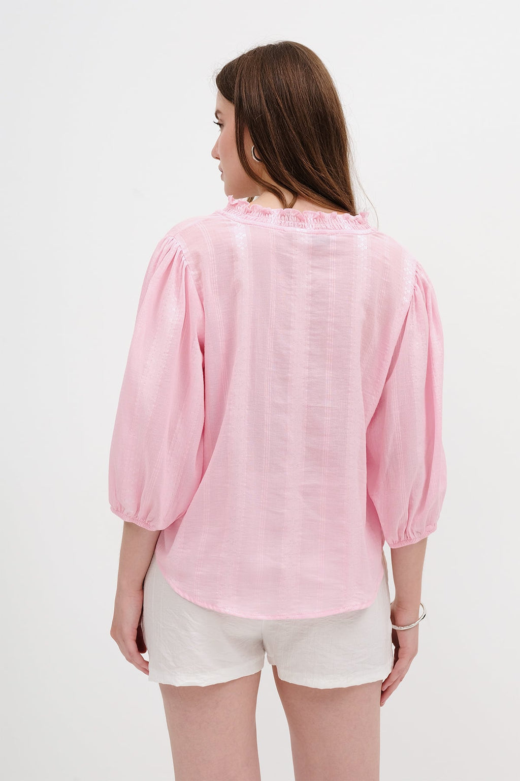 Light Pink - Pintuck-Detail Balloon-Sleeve Shirt