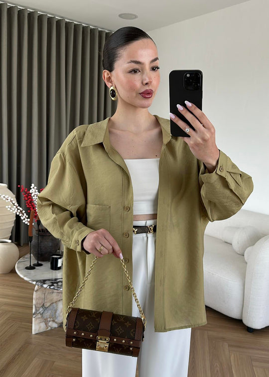 Off shoulder oversized shirt