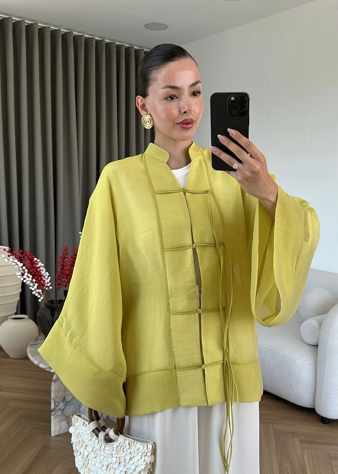 Button-Down Sheer Shirt – Neon Green