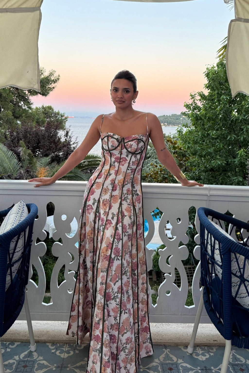 Falling in Love with You-  Floral Pattern Corset Maxi Dress