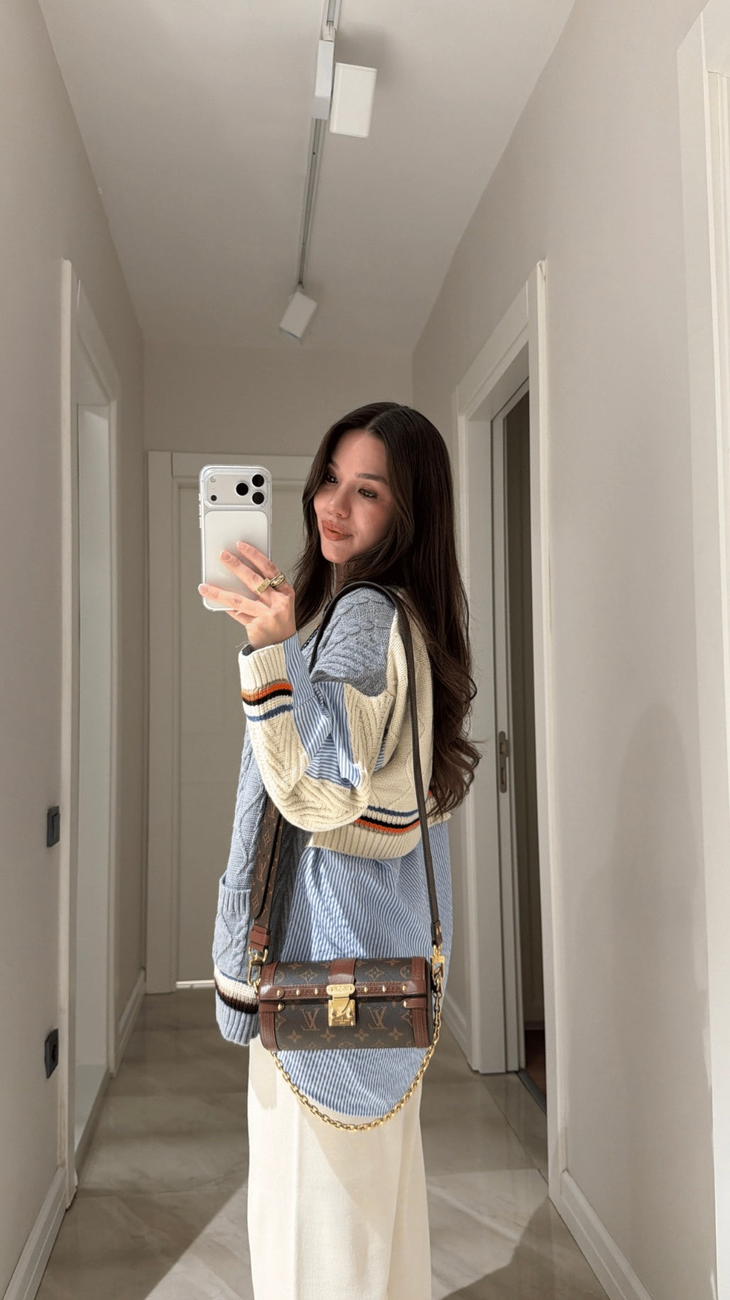 Gray Striped Shirt Detail Colorful Cardigan Limited Stock