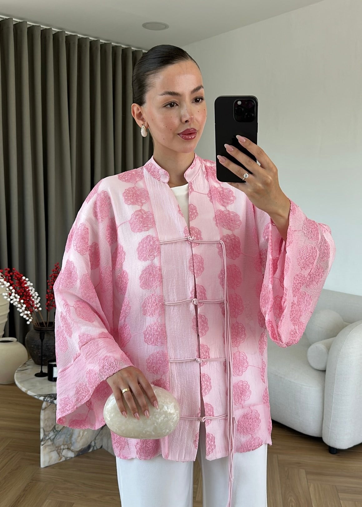 Lace-Up Eyelet Jacket – Candy Pink