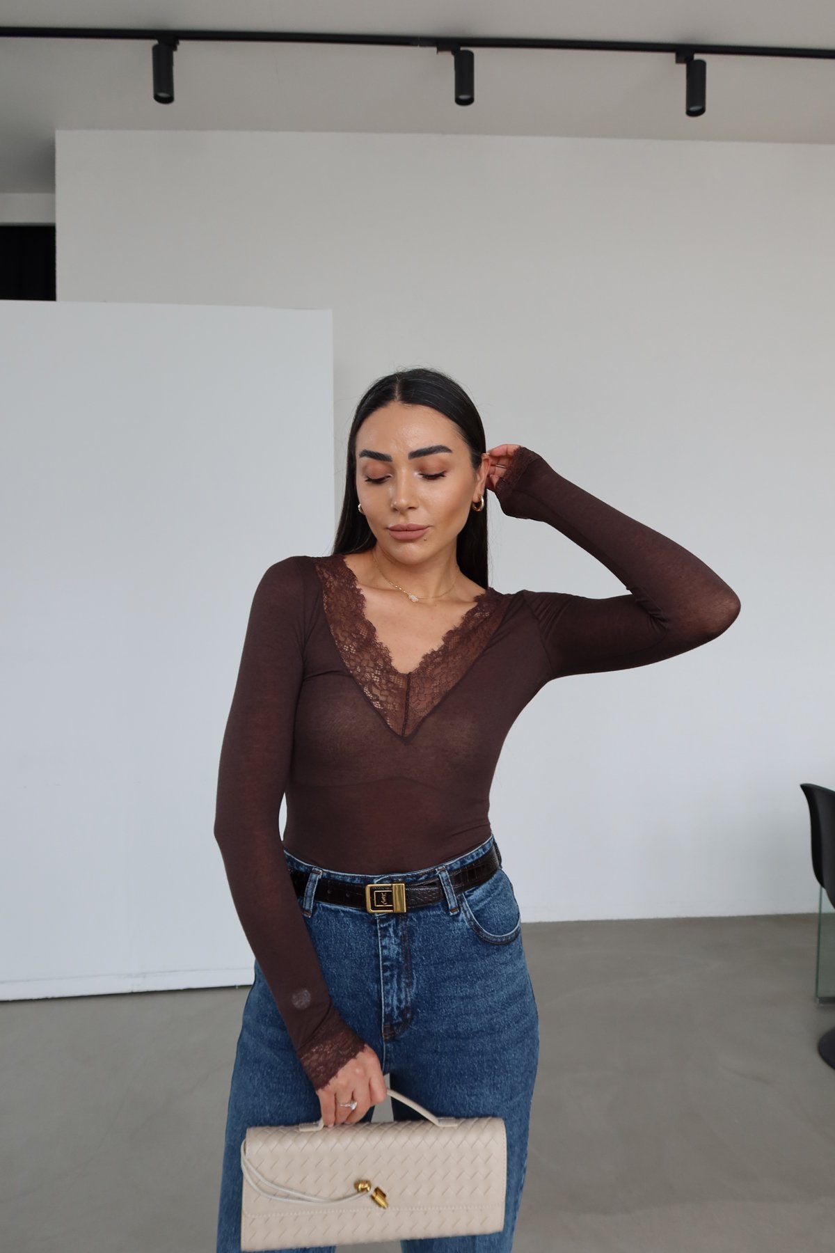 V-Neck Lace Cashmere Blouse