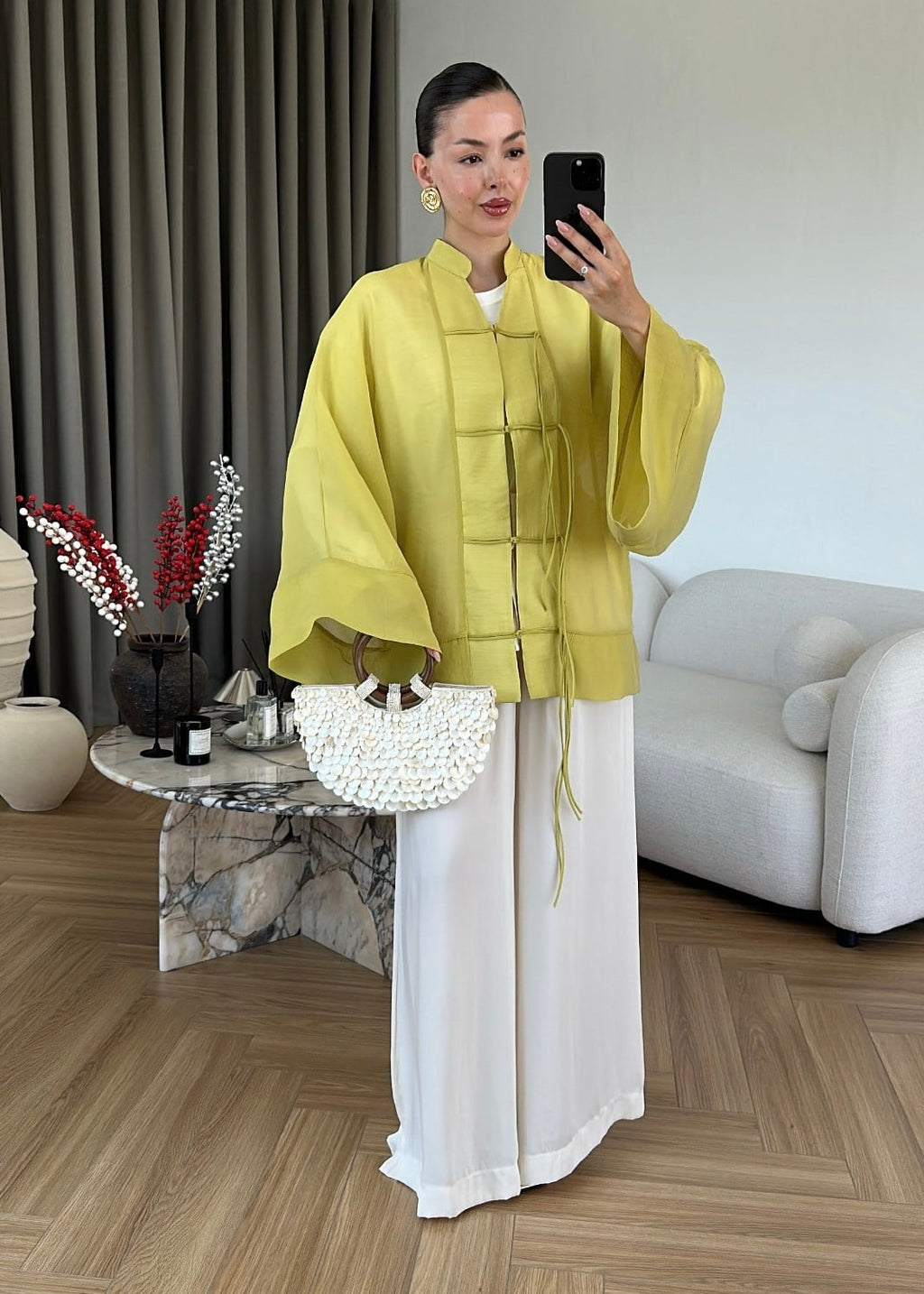 Button-Down Sheer Shirt – Neon Green