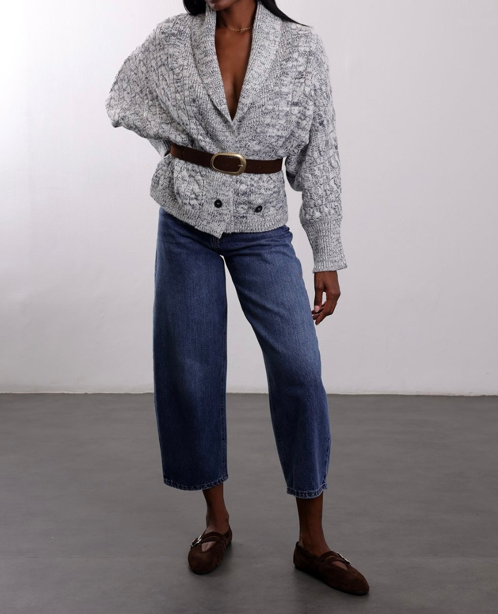 Grey  Belted Oversized Knit Cardigan
