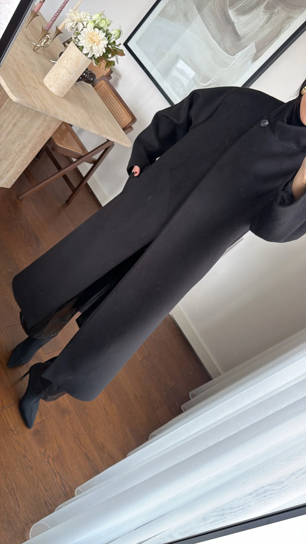 Oversize stand-collar cashmere coat