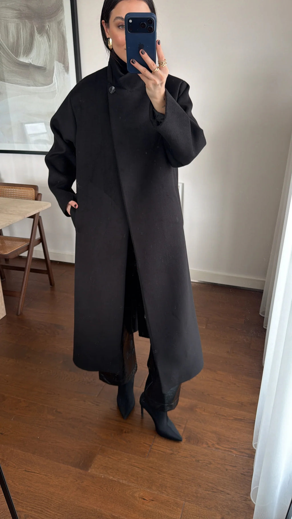 Oversize stand-collar cashmere coat