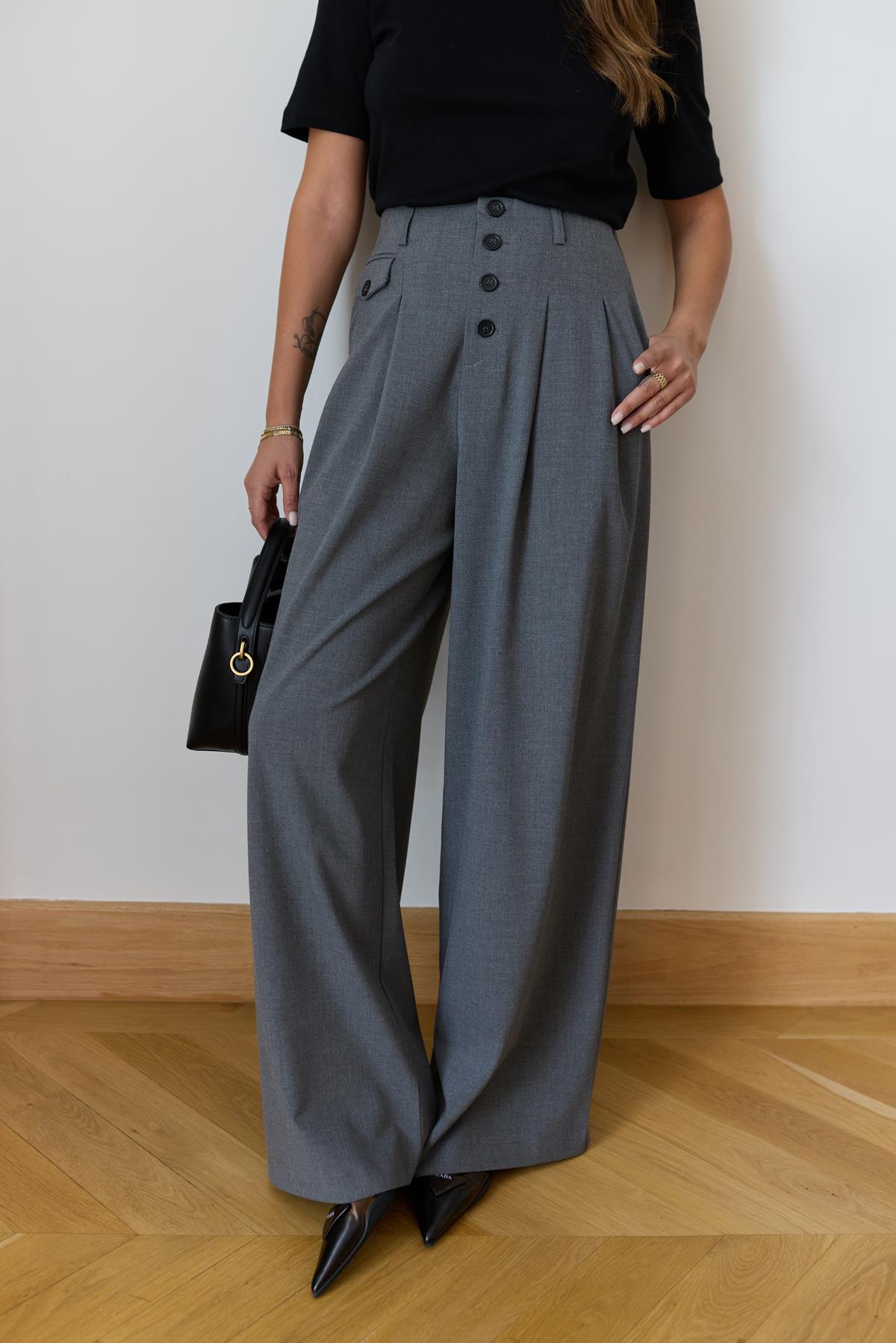 Premium-Grey black buttoned trouser