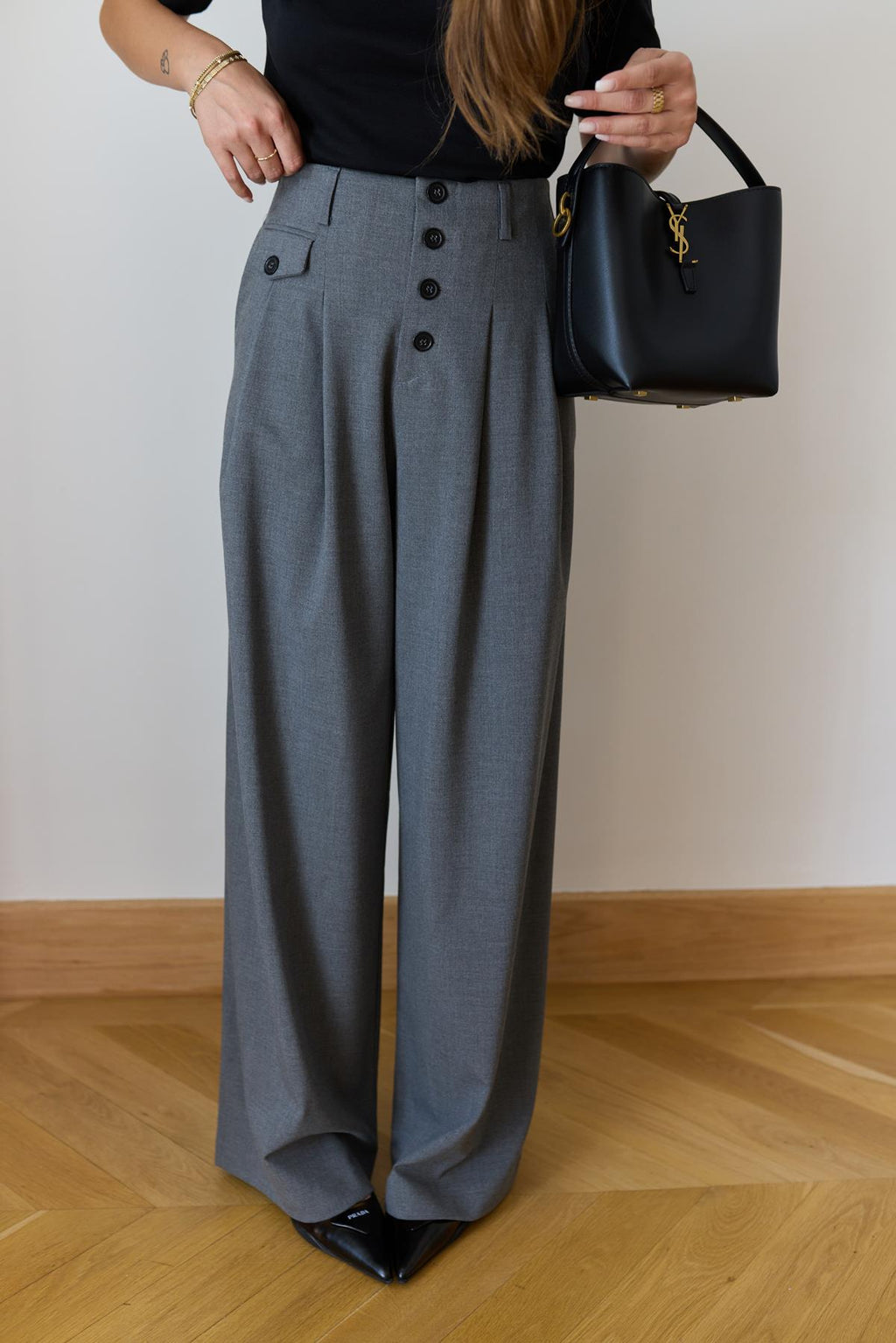 Premium-Grey black buttoned trouser