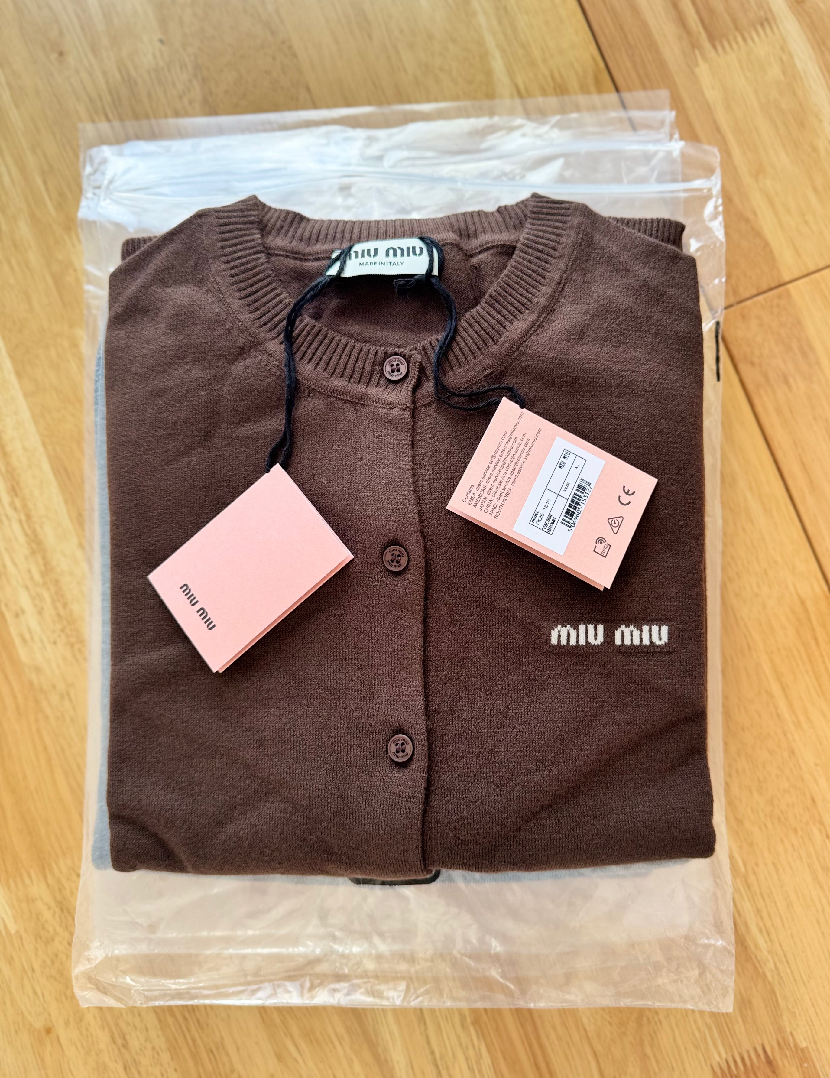 MIUMIU-Slim-Fit Brown Cashmere Knit Cardigan