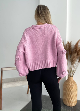 Warm-RED - PINK Loose-Fit cardigan with voluminous Roses