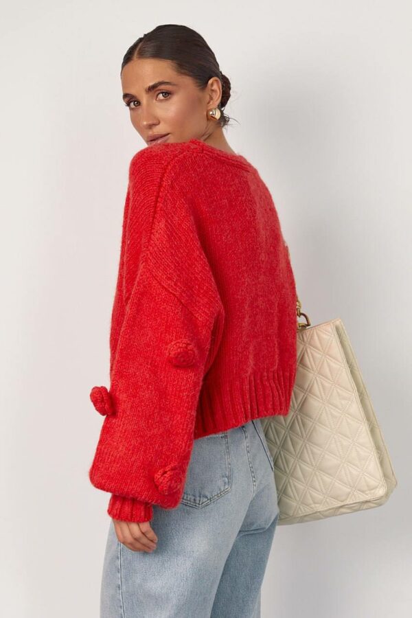 Warm-RED - PINK Loose-Fit cardigan with voluminous Roses