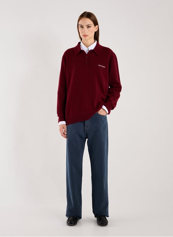 Polo-Neck intarsia logo sweater Cashmere-knit