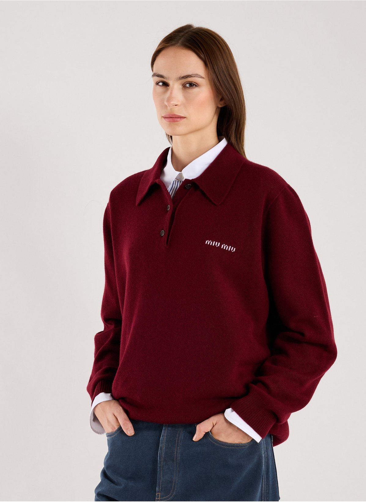 Polo-Neck intarsia logo sweater Cashmere-knit