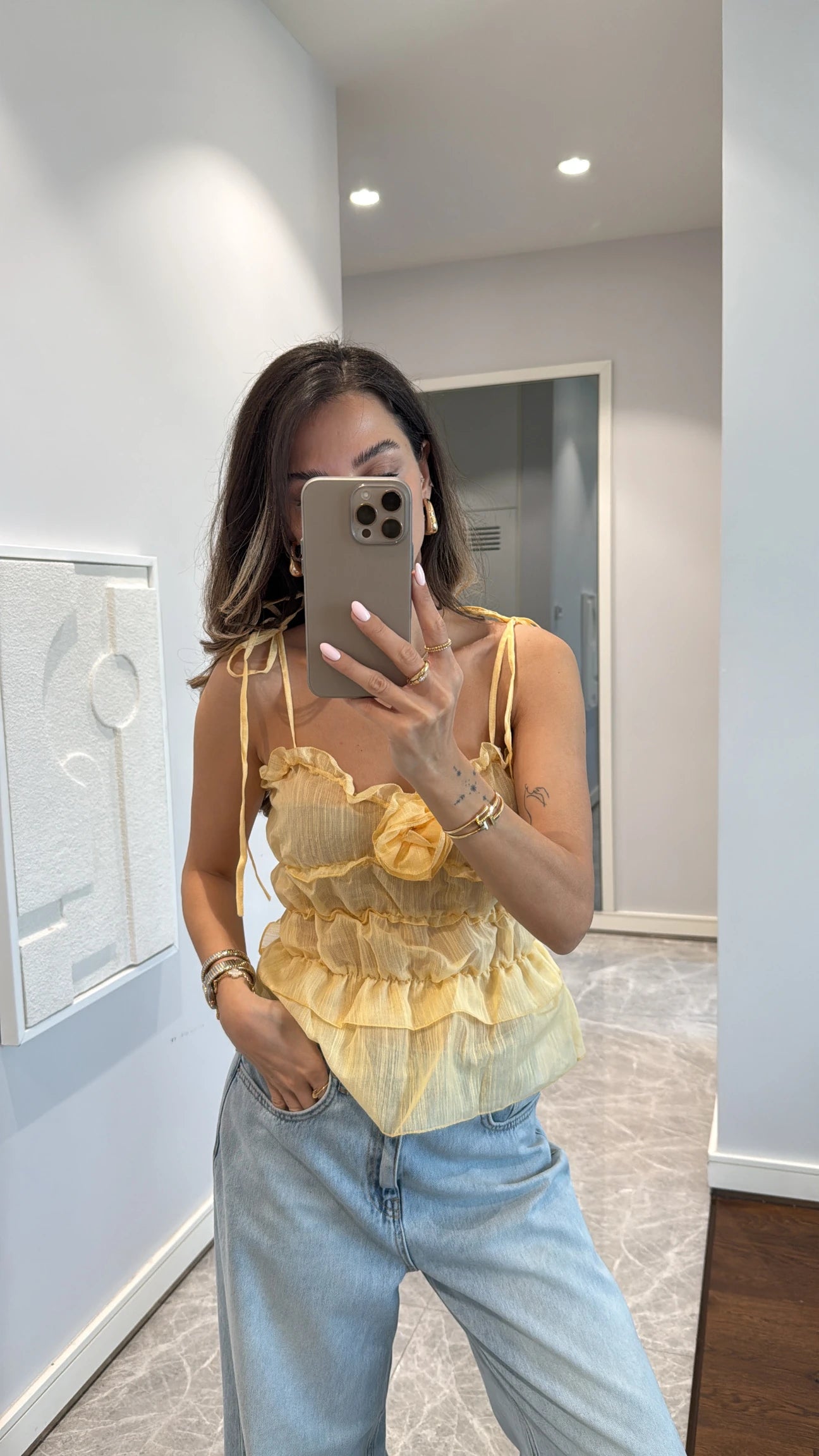 FRILLED ROSE DETAILED STRAP BLOUSE
