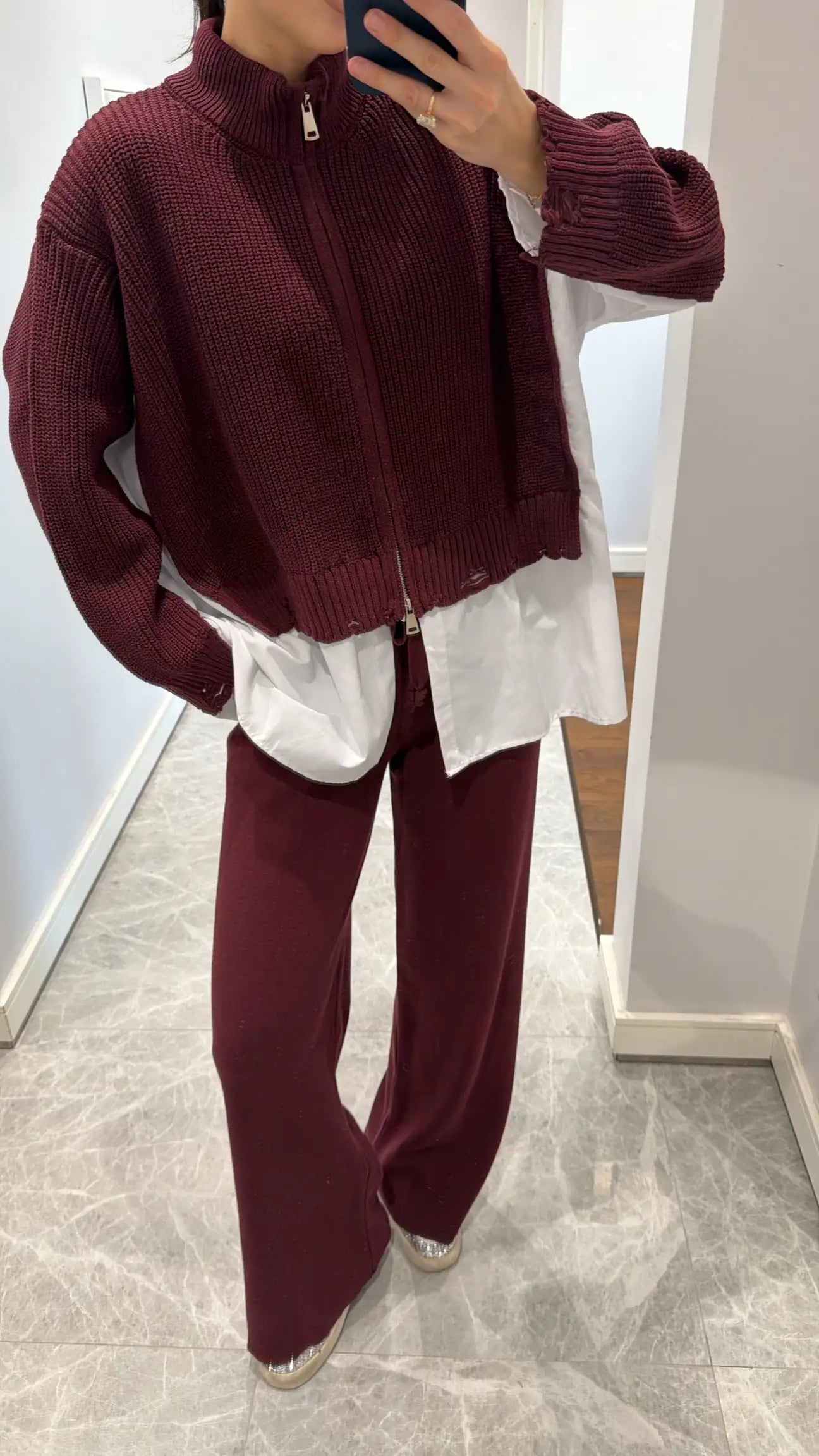 New Poplin shirt detailed knitwear suit