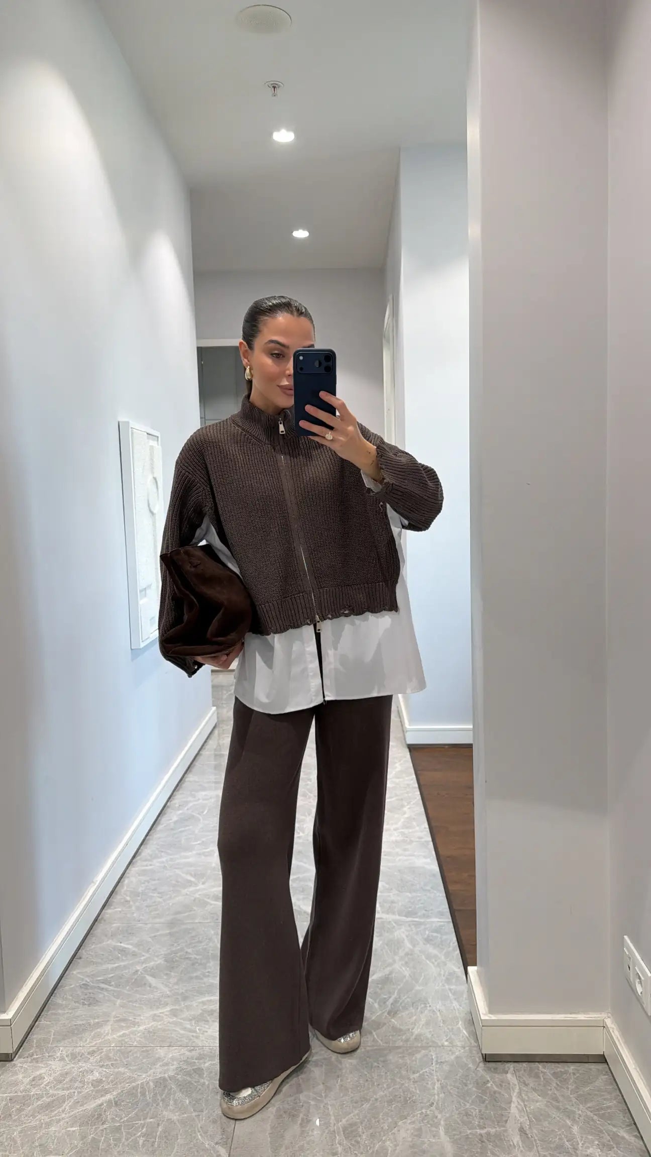 New Poplin shirt detailed knitwear suit