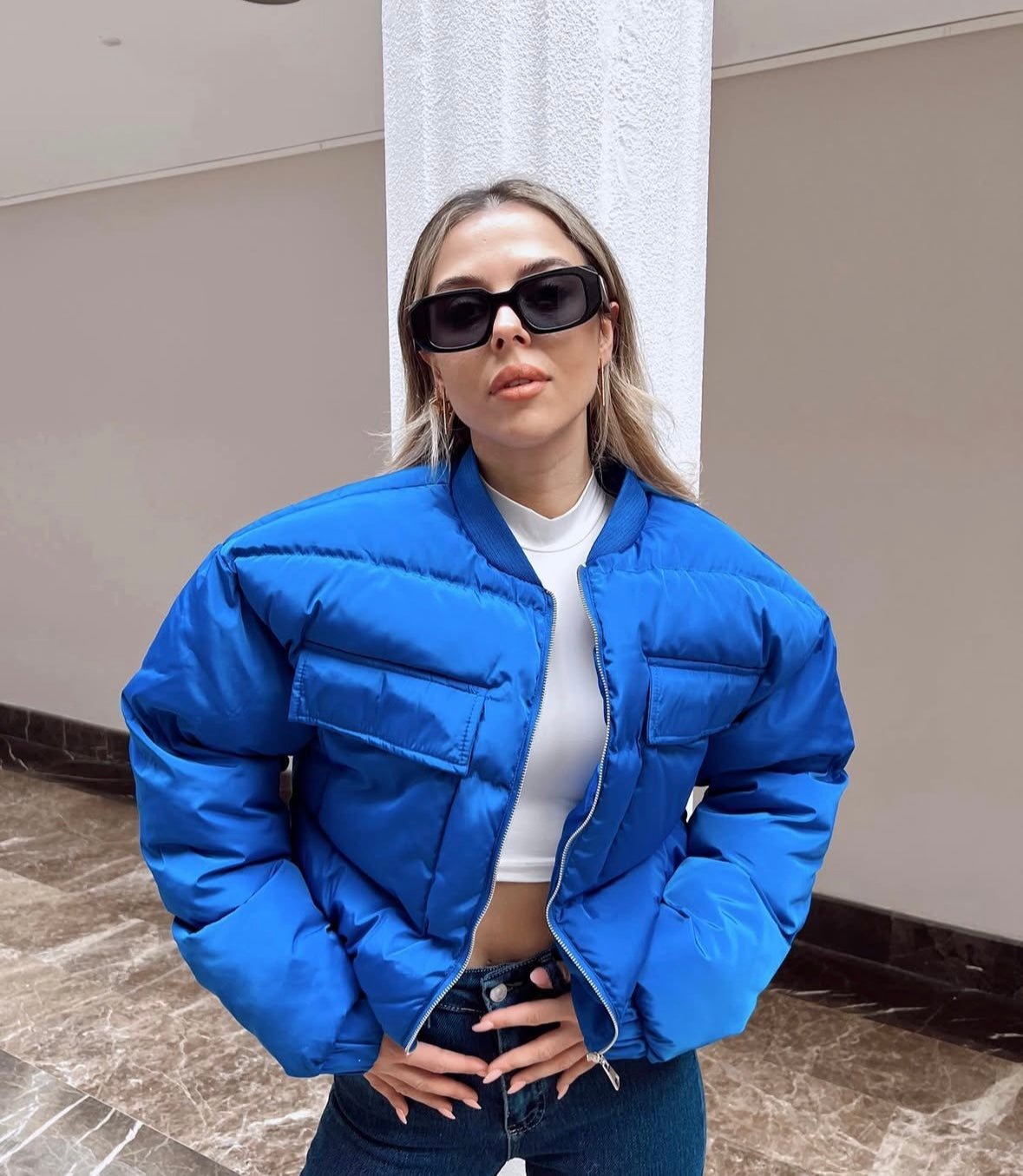 WATER-PROOF BLUE BOMBER JACKET