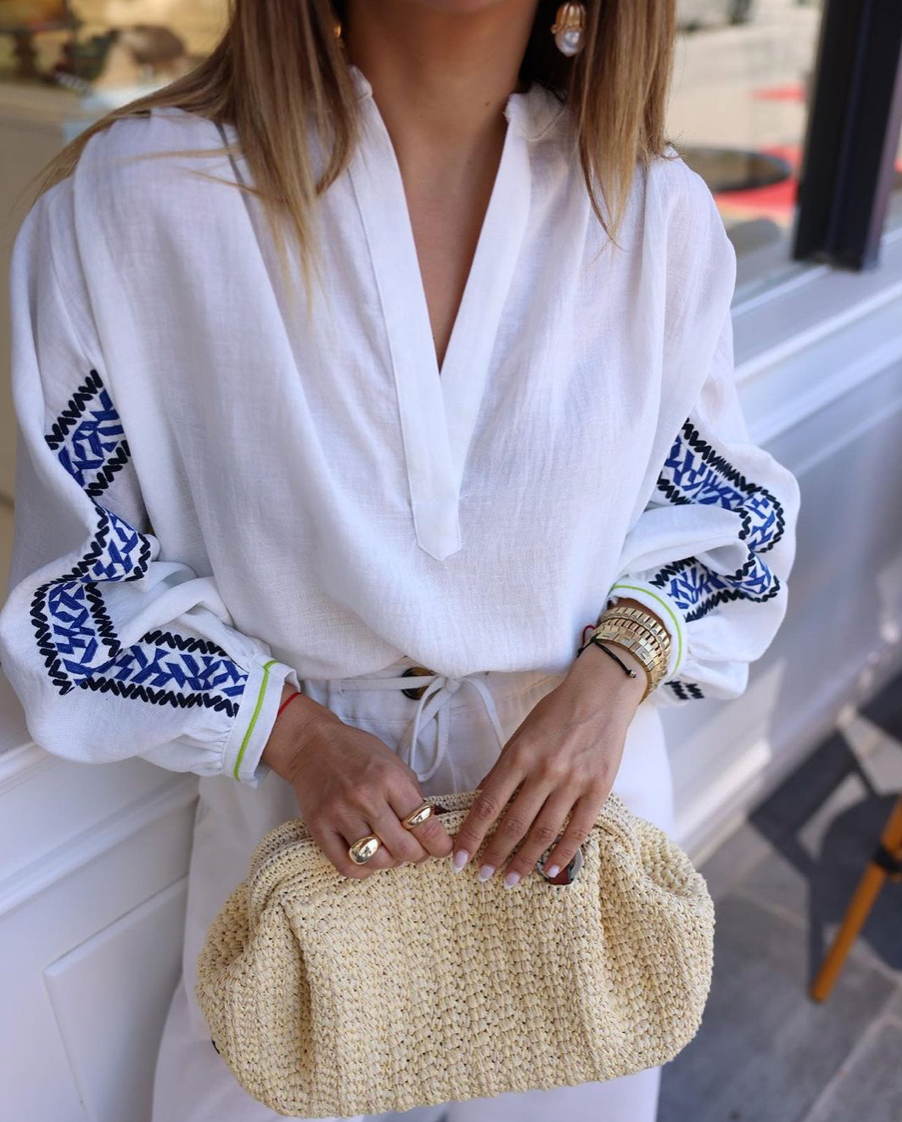 Massimo dutti desgin linen white blouse