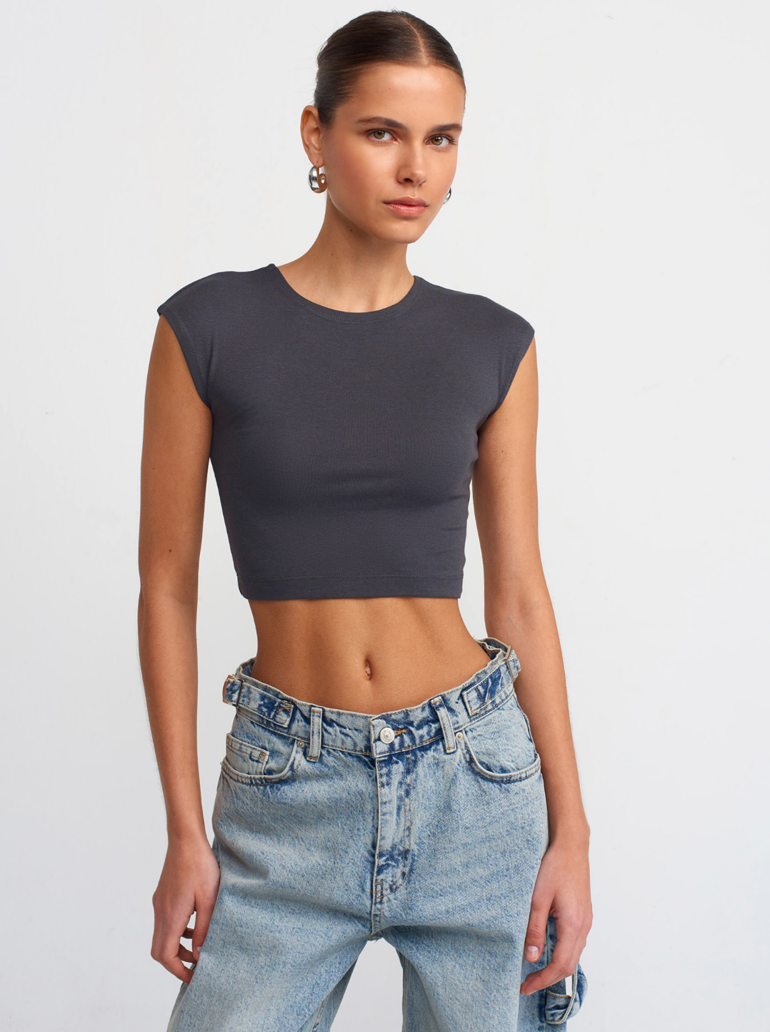 Cotton and Modal Blend Crop Top-Pink
