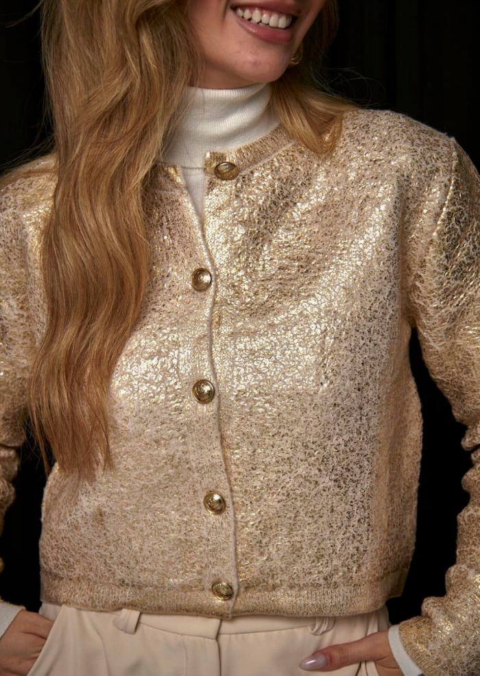 brushed coated wool-blend cardigan - gold