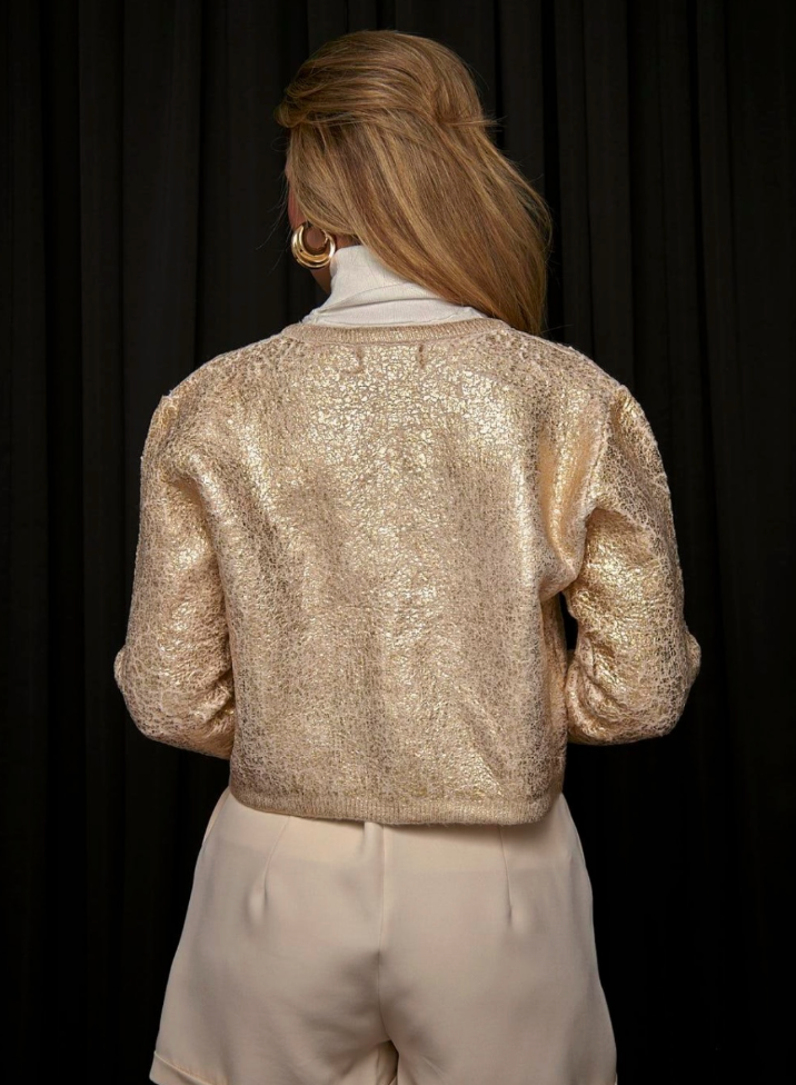 brushed coated wool-blend cardigan - gold
