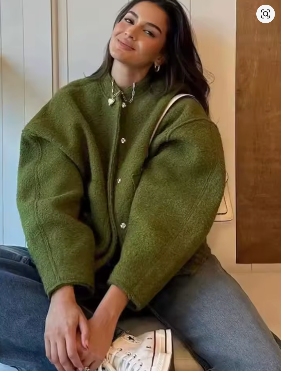 Women Fashion Pockets Oversized Bomber Jacket Coat Vintage Long Sleeve Snap Button Female Clothing Chic Tops