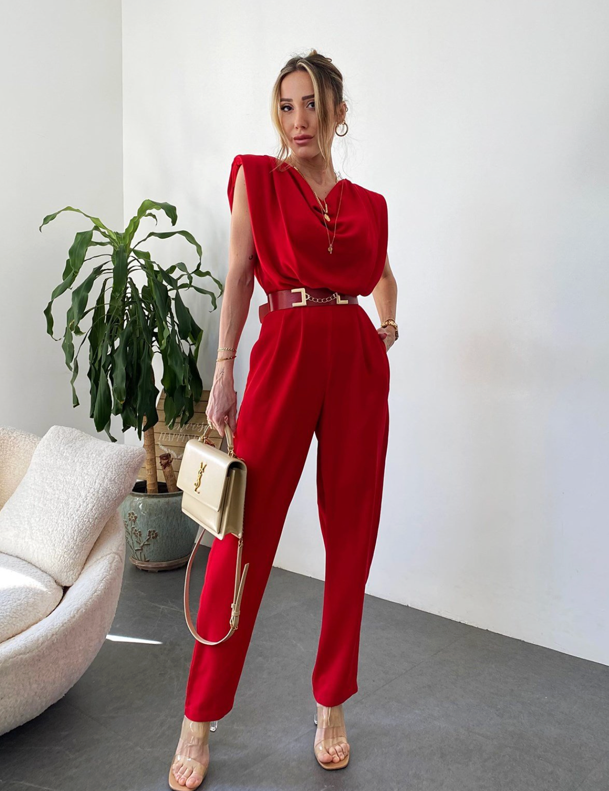 RED-BELTED JUMPSUIT