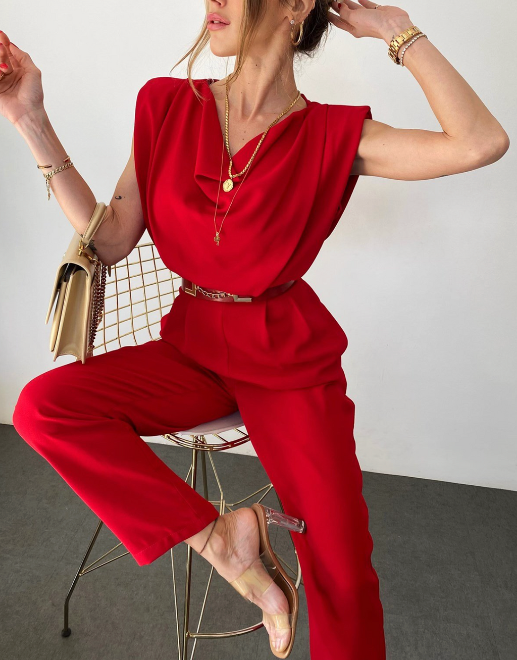 RED-BELTED JUMPSUIT