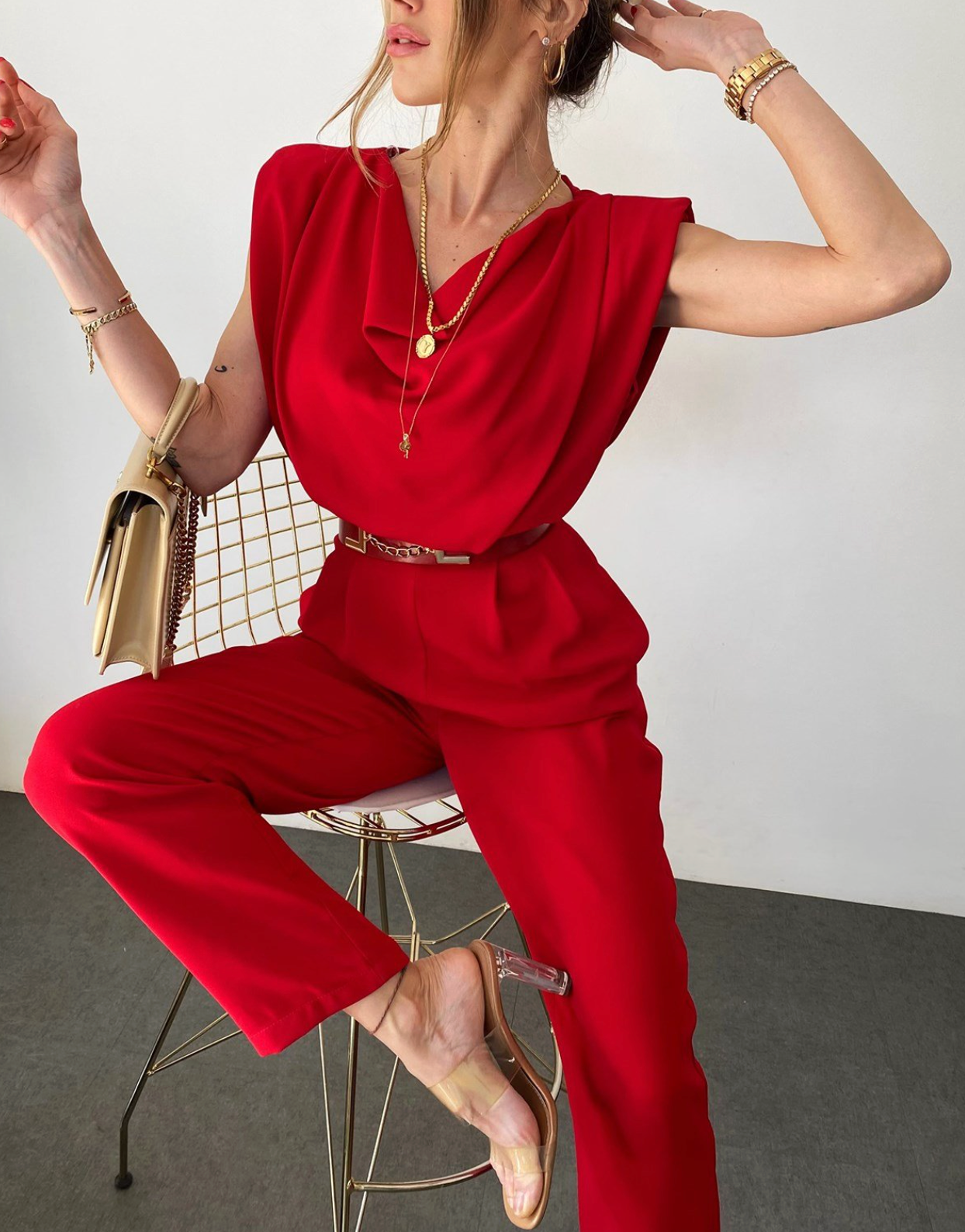 RED-BELTED JUMPSUIT