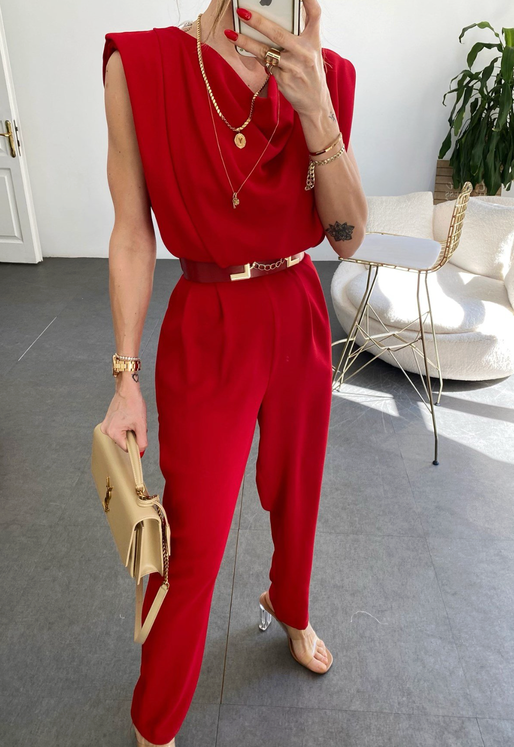 RED-BELTED JUMPSUIT
