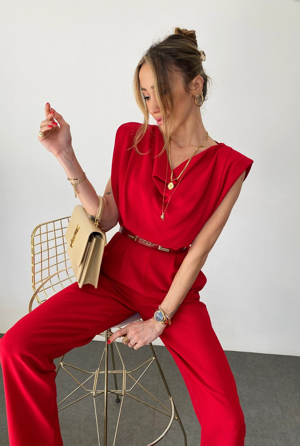 RED-BELTED JUMPSUIT