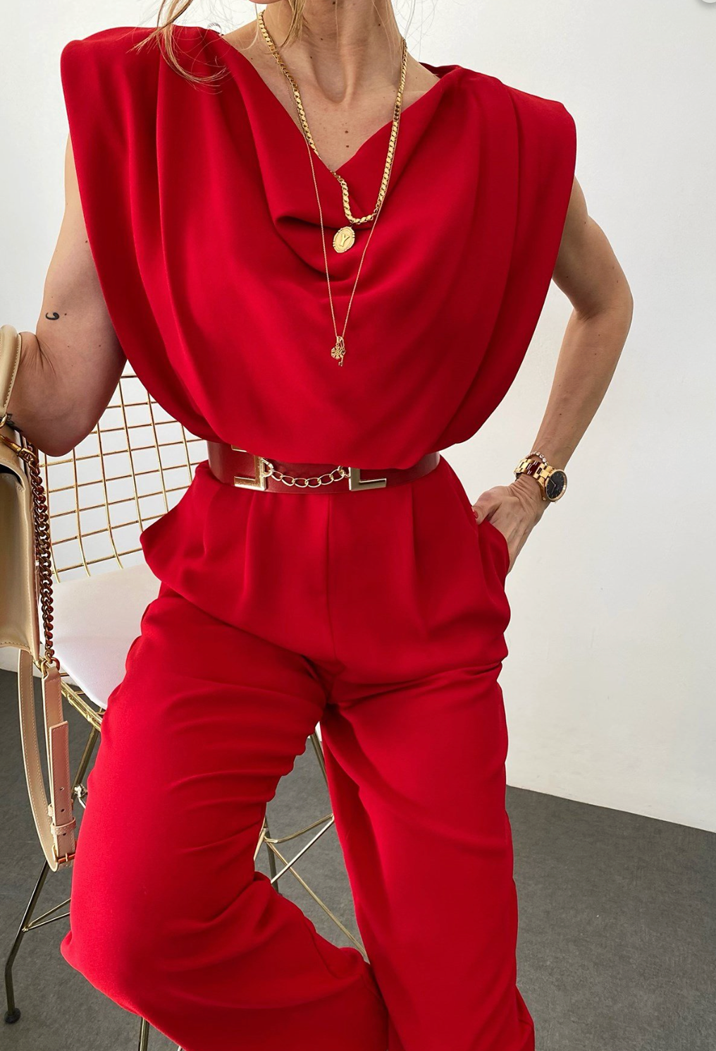 RED-BELTED JUMPSUIT