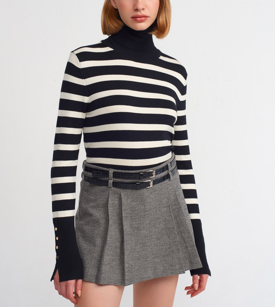 Turtleneck Striped Duroplu Sweater-