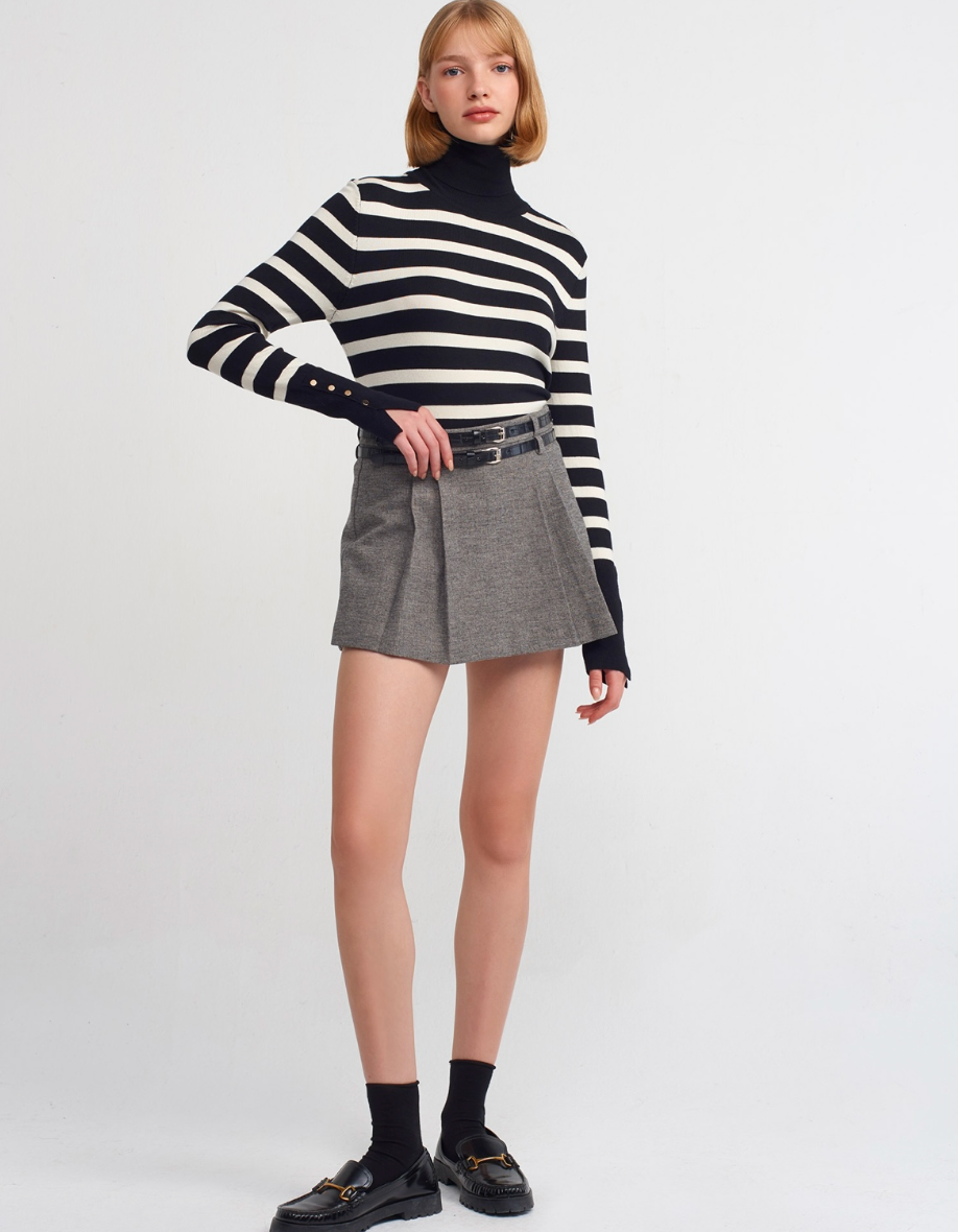 Turtleneck Striped Duroplu Sweater-