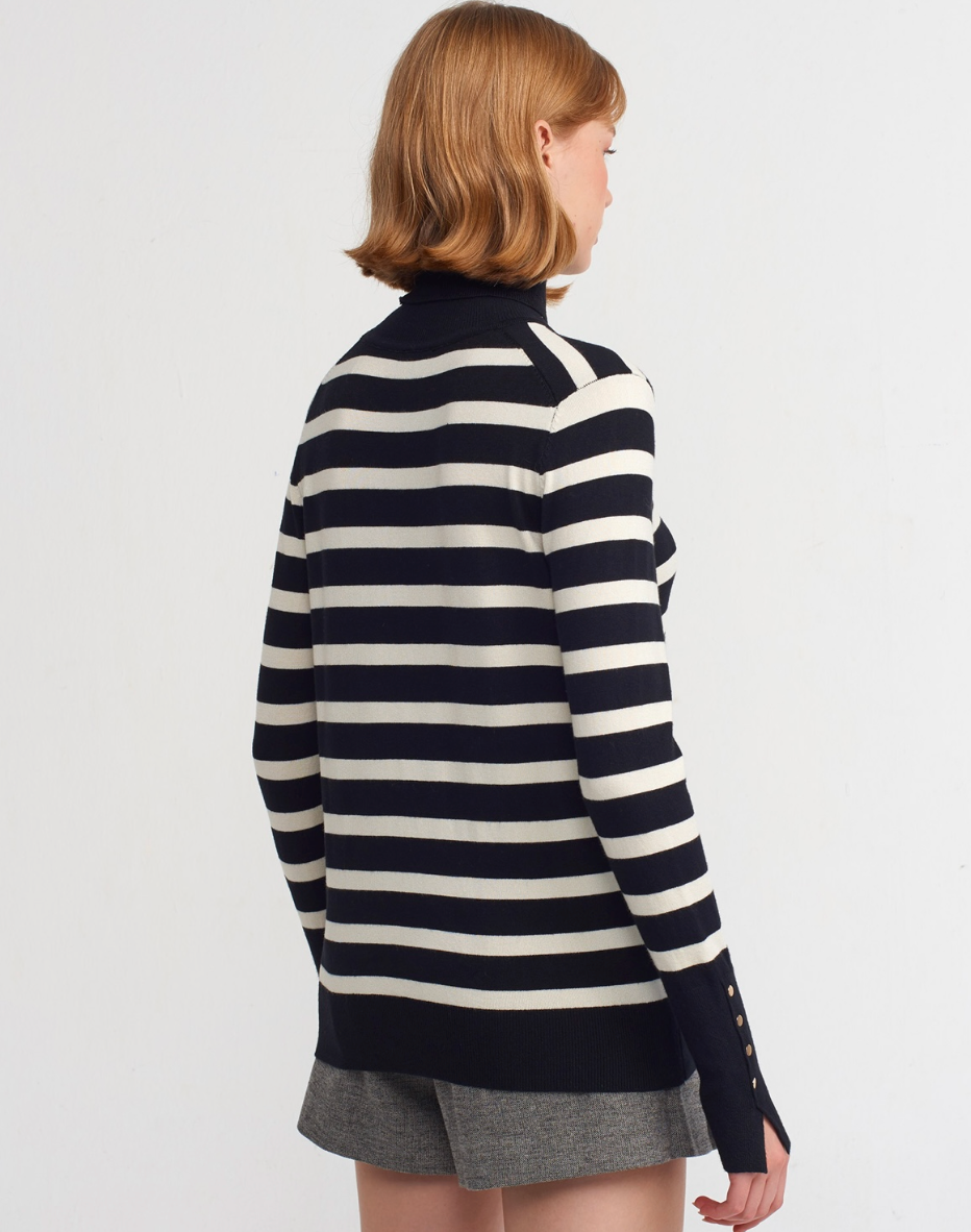 Turtleneck Striped Duroplu Sweater-