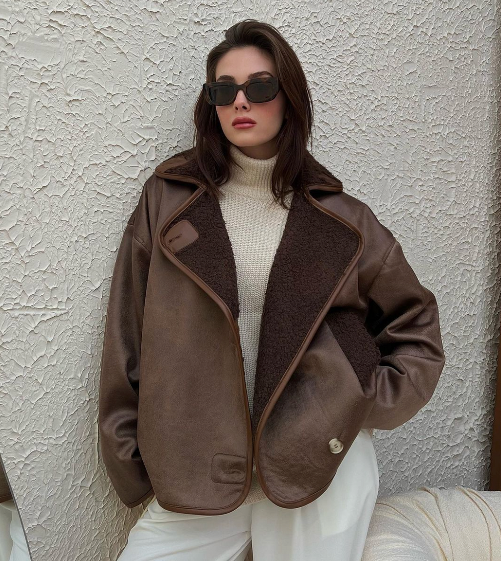 Marcy Leather Lamination Jacket - Brown