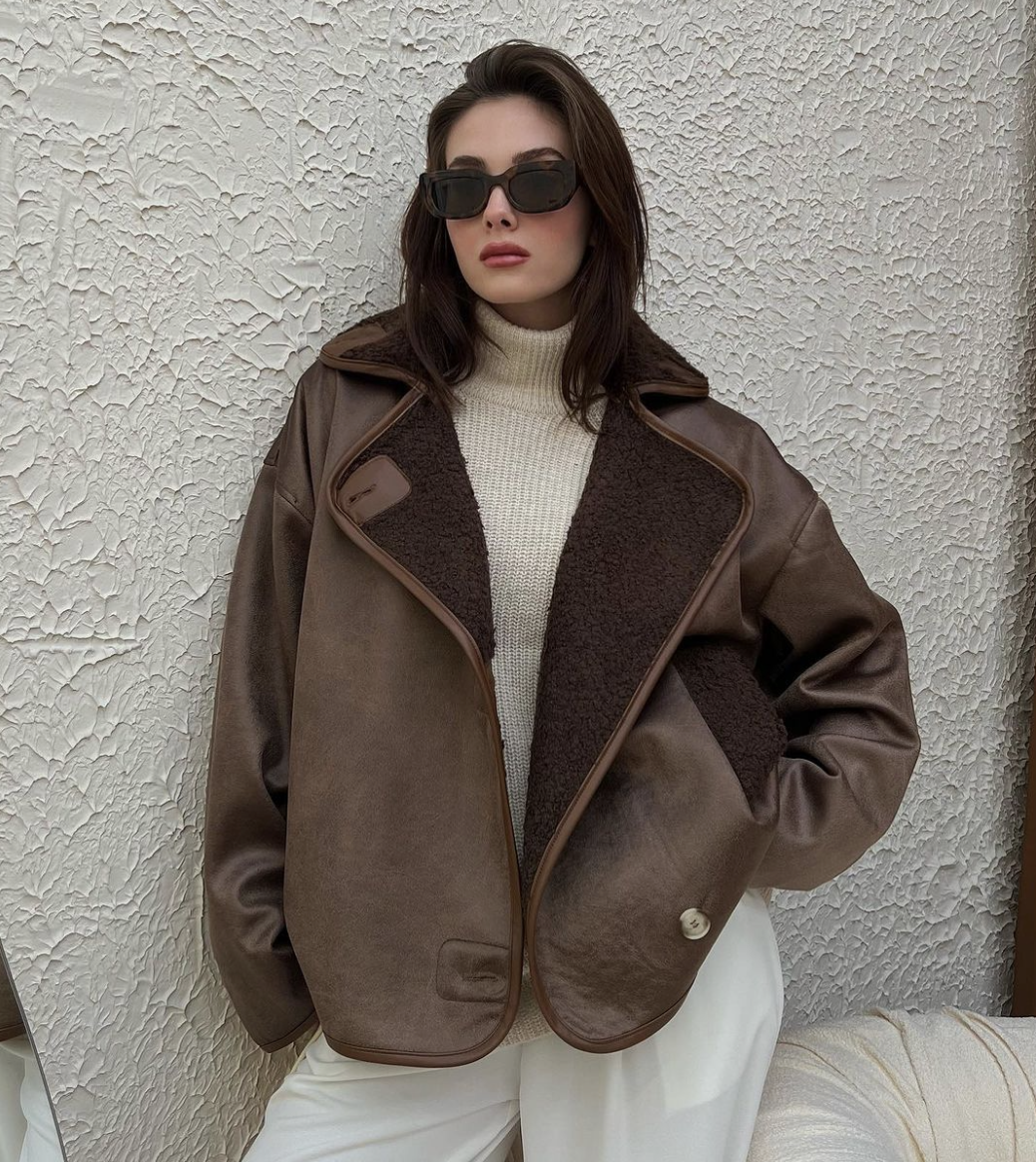 Marcy Leather Lamination Jacket - Brown