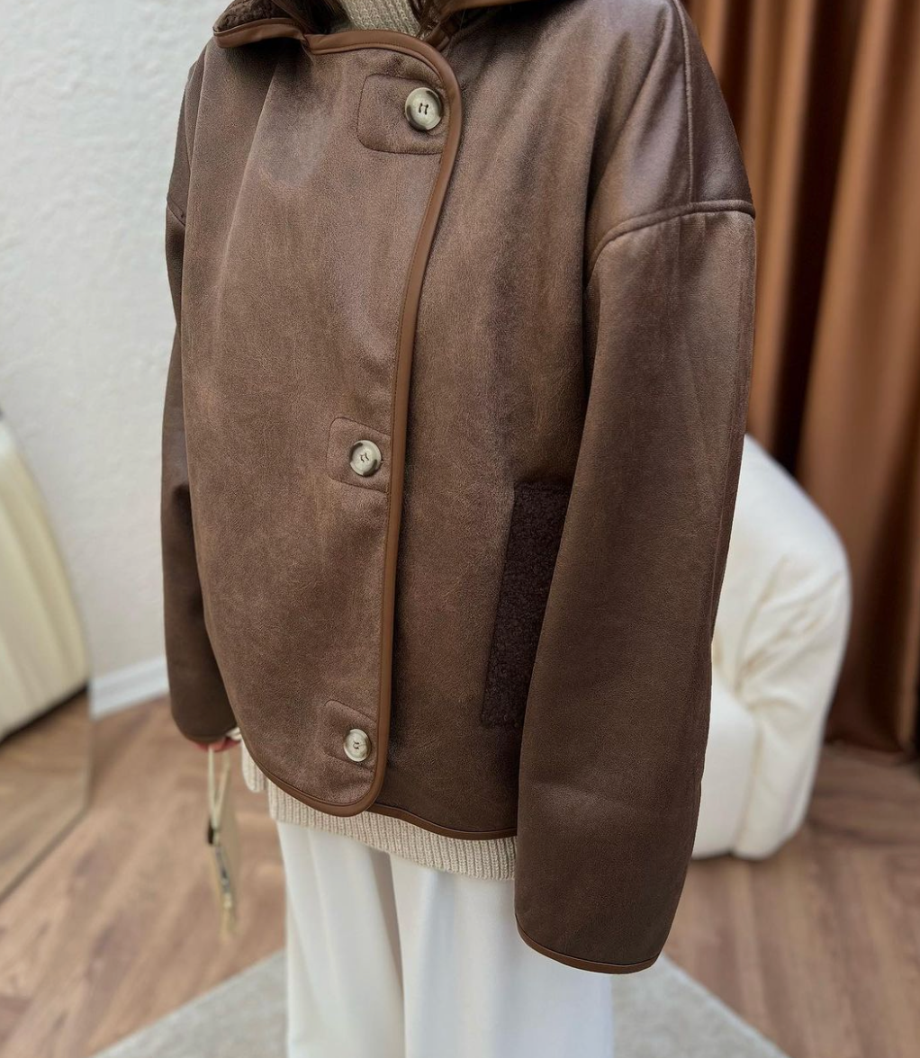 Marcy Leather Lamination Jacket - Brown