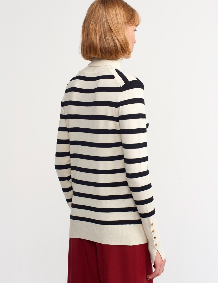 Turtleneck Striped Duroplu Sweater-