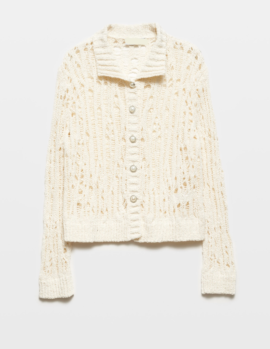 Pearl Buttoned Knitwear Cardigan-OFF WHITE